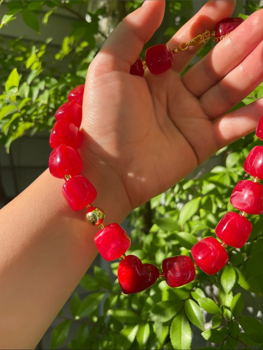 NEW! Trendy Red Heart Beaded Necklace 🍷 B1-69 - Picture 3 of 7